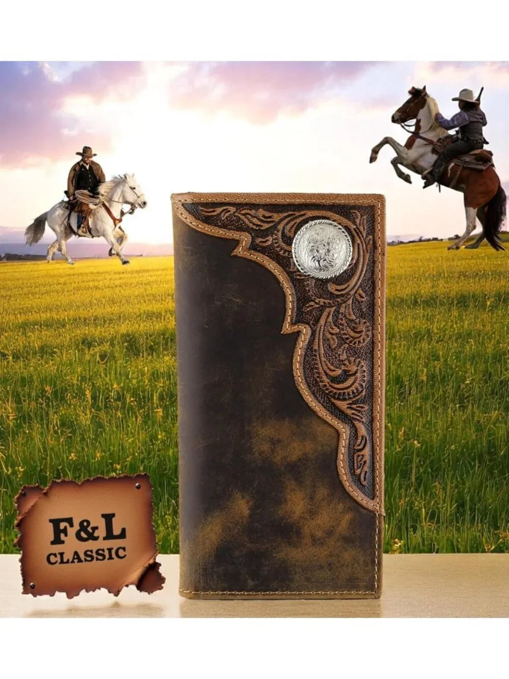 Vintage Genuine Leather RFID Bifold Wallet for Men - Brown Long Checkbook Wallet